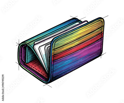 Minimalist rainbow wallet with slim profile and clean lines, isolated on white