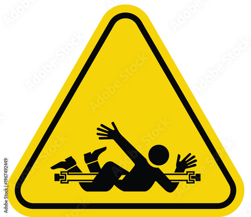 Warning sign pictogram of a person caught in machinery hazard symbol for danger and safety alert isolated on white background