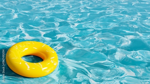 Bright Yellow Float Sits in Clear Water of Swimming Pool on a Sunny Day