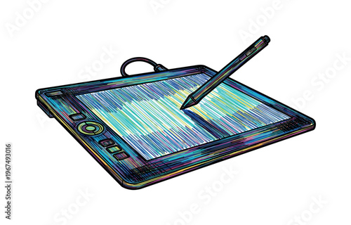Colorful digital drawing tablet with stylus for creative design and art creation