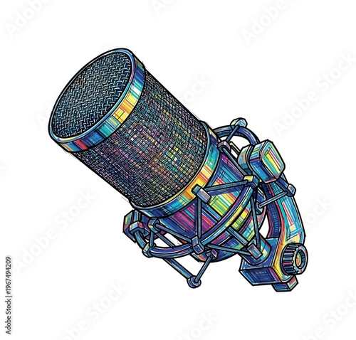 Vibrant, artistic studio microphone with colorful abstract patterns