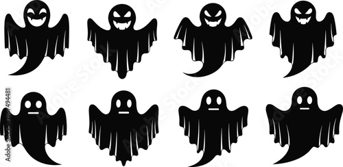 Halloween Ghost Illustration Set with Various Expressions for Spooky, Scary, and Festive Designs