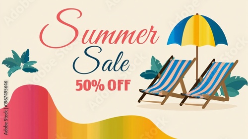 Summer Sale With Beach Chairs and Umbrella Graphic Design for Promotional Event