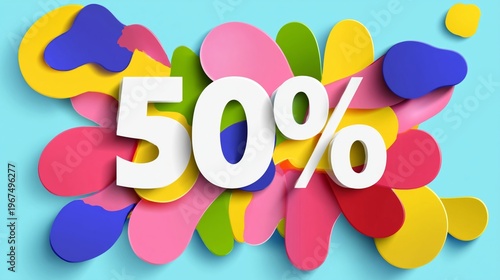 Bright Colors and Shapes Display Fifty Percent Discount in a Creative Design