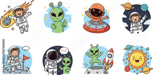 Space Adventure Set with Astronauts, Aliens, Rockets, Planets, and Cosmic Exploration