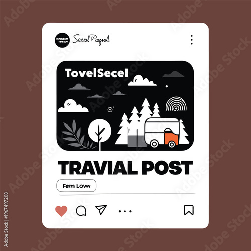 Social media post template with camper van and trees