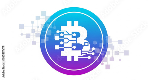 A vector graphic illustration of a bitcoin symbol with a circuit board design