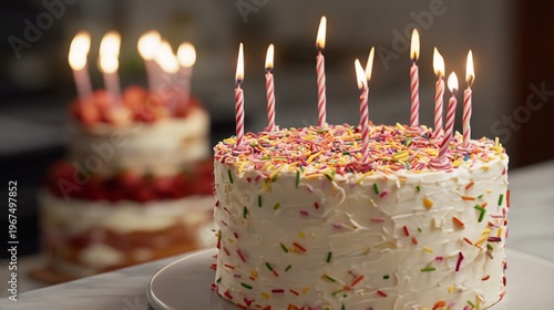 Celebration With Decorated Cakes and Lit Candles at a Birthday Party in a Hom...