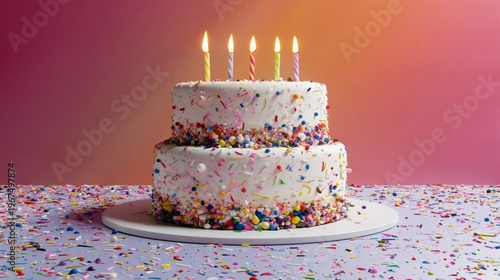Celebration With Decorated Cakes and Lit Candles at a Birthday Party in a Hom...