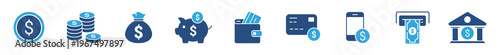 Finance Icon Set, Money and Banking Symbols Collection, Vector Illustration