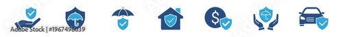 Insurance Icon Set, Protection and Coverage Symbols Collection, Vector Illustration