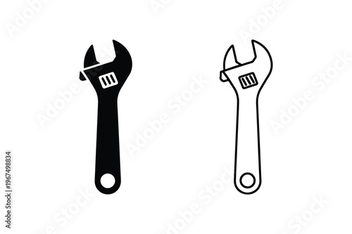 Wrench Tool Line And Solid Icon Set