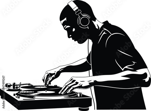 Disc Jockey Playing Dance Music Minimal Vector Design