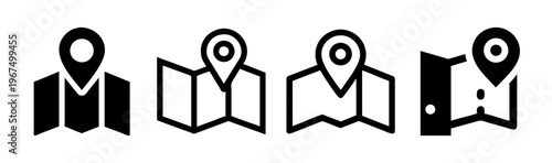 Four map icons with location pins, showing different styles for navigation and pinpointing.
