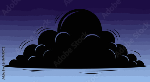 Cartoon style black smoke cloud illustration on a dark background.