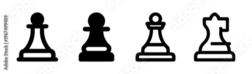 Four chess piece icons, including pawns and queen, representing strategy and business.