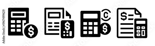 Icons showing calculators and financial documents with currency symbols for budgeting.