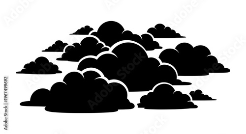 Dark clouds silhouette vector illustration on white background, weather concept.