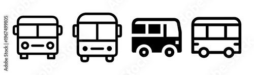 Assortment of bus and mini bus icons for travel, transport, and public transportation services