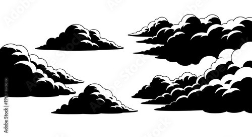 Dramatic Black and White Clouds Illustration.