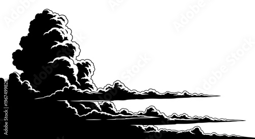 Dramatic Black and White Illustration of Cumulus Clouds.