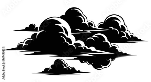 Dramatic Black and White Clouds Vector Illustration.