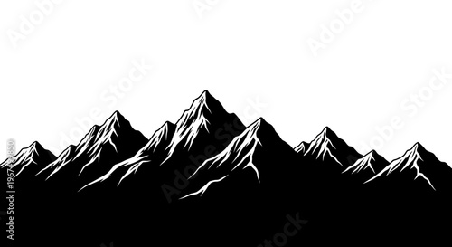 Dramatic Black and White Mountain Range Silhouette.
