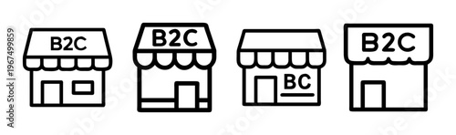 B2C business storefront icons representing retail and consumer sales, simple outline.