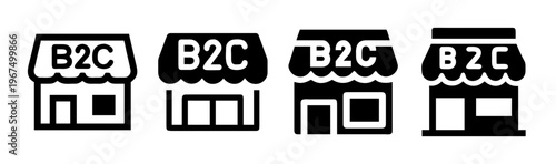 B2C business storefront icons representing retail and consumer sales, various styles.