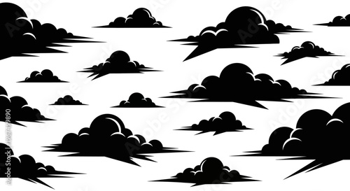 Dramatic Black Clouds Silhouette on White Background.