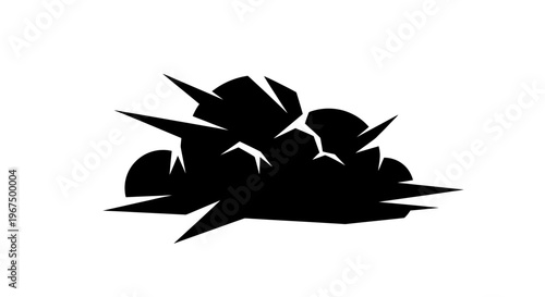 Explosion cloud black silhouette isolated on white background.