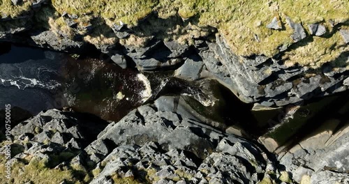Soaring above rocky river
