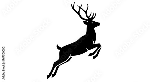 Majestic deer silhouette leaping gracefully in black and white.