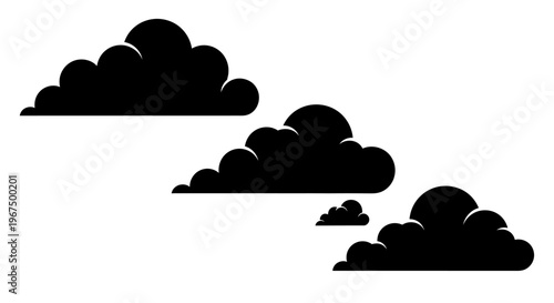 Set of black cloud icons isolated on white background.