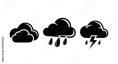 Set of black cloud icons representing various weather conditions.