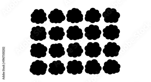 Set of black speech bubbles, thought clouds, and comic elements on a white background, perfect for graphic design and communication.