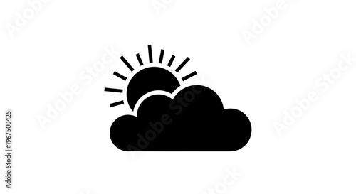 Sun and Cloud Weather Icon Black and White.