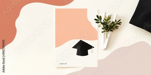 Decorative Flat Lay With Candle Dishes and Plants in Neutral Colors on a Ligh...