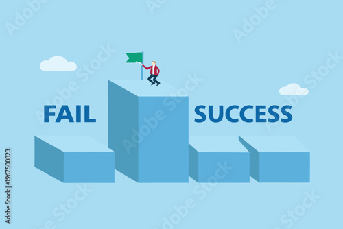 Businessperson reaching success after overcoming failure with stepping stones