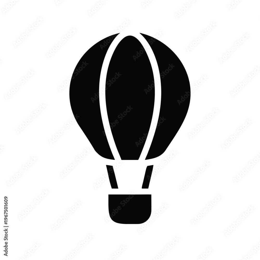 Fototapeta premium A black silhouette of a hot air balloon is depicted against a white background.