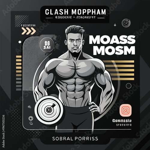 Muscular man with short hair and beard posing confidently strong