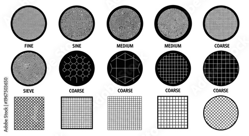 Various mesh textures and patterns for design and backgrounds fine to coarse grids and sieves