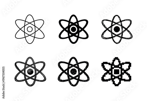 Atomic Structure Variations. Atomic structure symbol showing electron paths around a central core for educational materials |