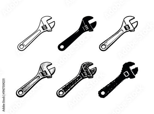 Metal wrench tool with fixed jaws used in plumbing automotive and construction work  containing EXACTLY six