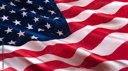 Waving Flag of the United States Under Bright Light at an Outdoor Location
