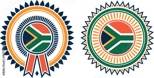 Nelson mandela day promotional badges with south african flag rosette