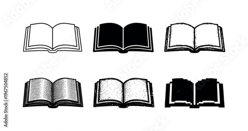 Open Book Variations. Open book with visible pages spread wide used for reading studying and referencing written information |