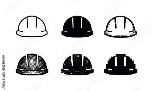 Simple construction safety helmet icon representing protective equipment on job sites  containing EXACTLY six