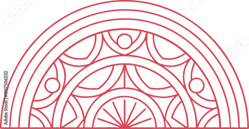 Red line of a semicircle with geometric patterns line semicircle abstract doodle