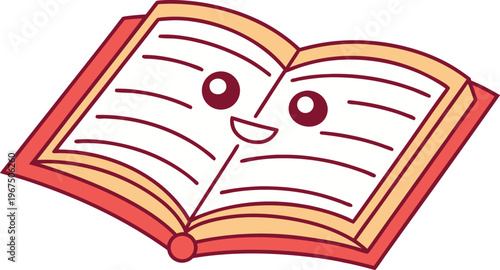Open school textbook with smiling face open book cartoon education
